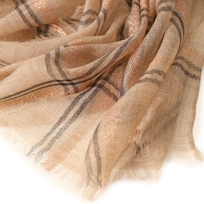 Designer Shawl Gold Thread Metalic Plaid Scarf-Pink/Black - Pink - Luxury Accessories by WAAMII