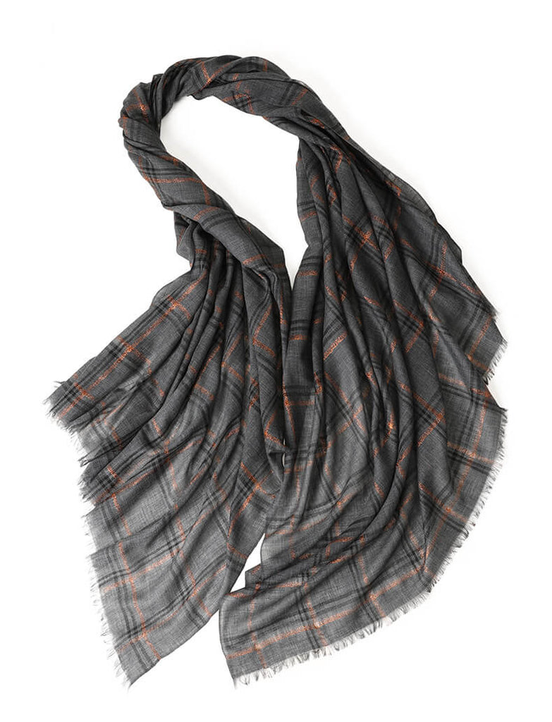Designer Shawl Gold Thread Metalic Plaid Scarf-Pink/Black - - Luxury Accessories by WAAMII