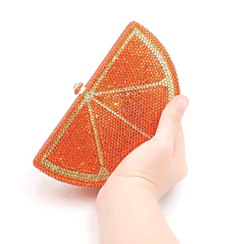 Double Sided Full Crystal Metallic Lemon Orange Fruit Clutch Evening Purse - - Luxury bags by WAAMII