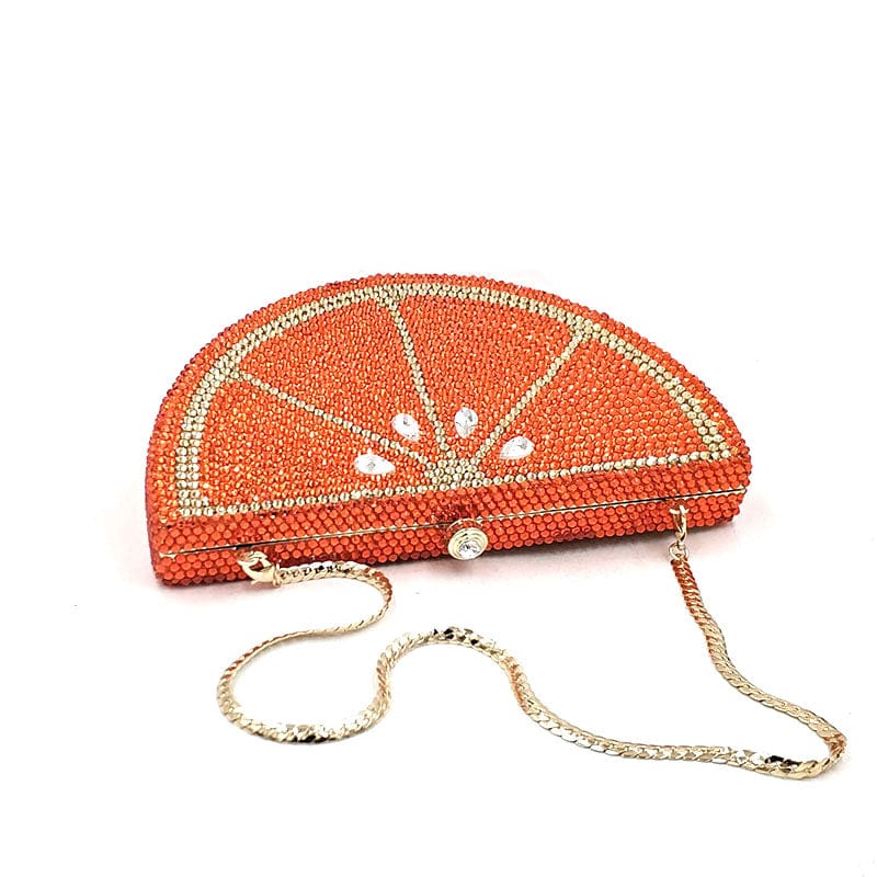 Double Sided Full Crystal Metallic Lemon Orange Fruit Clutch Evening Purse bags WAAMII   