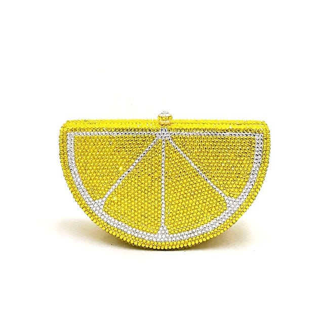 Double Sided Full Crystal Metallic Lemon Orange Fruit Clutch Evening Purse - Yellow 01 - Luxury bags by WAAMII