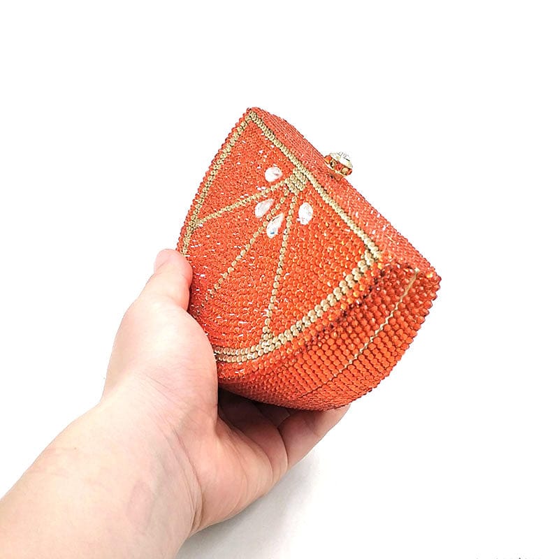 Double Sided Full Crystal Metallic Lemon Orange Fruit Clutch Evening Purse bags WAAMII