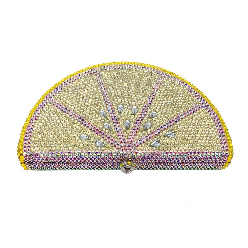 Double Sided Full Crystal Metallic Lemon Orange Fruit Clutch Evening Purse bags WAAMII