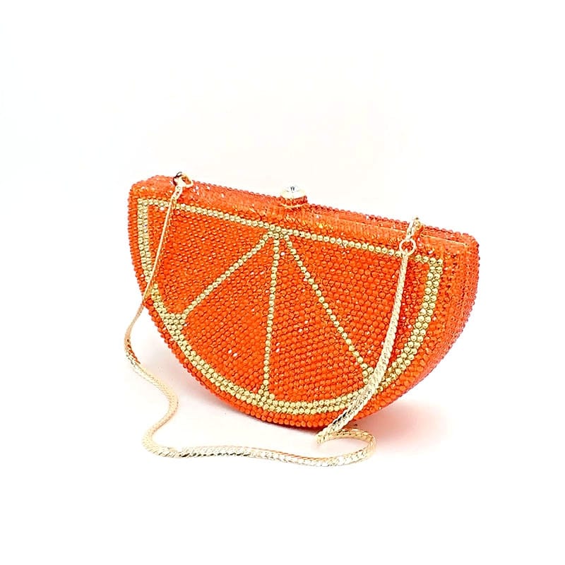 Double Sided Full Crystal Metallic Lemon Orange Fruit Clutch Evening Purse bags WAAMII   