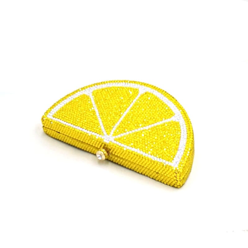 Double Sided Full Crystal Metallic Lemon Orange Fruit Clutch Evening Purse bags WAAMII
