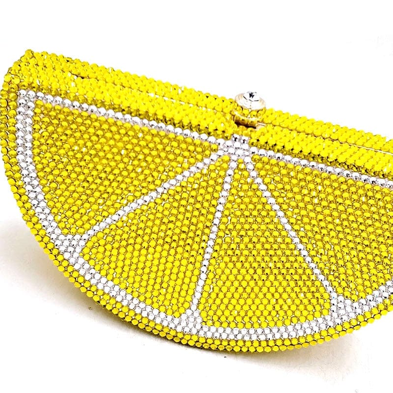 Double Sided Full Crystal Metallic Lemon Orange Fruit Clutch Evening Purse - - Luxury bags by WAAMII