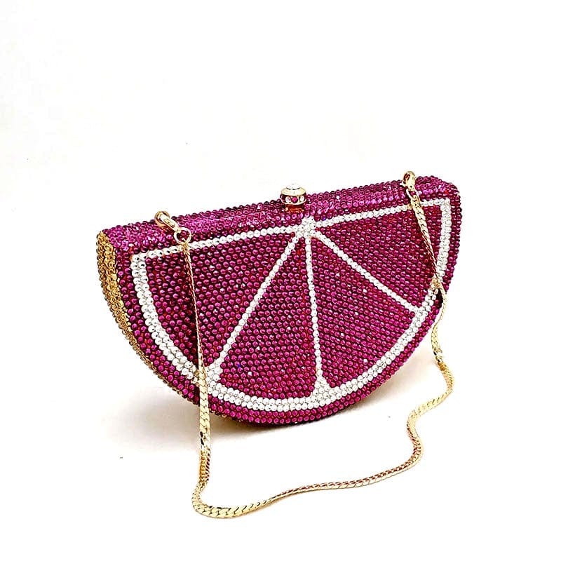 Double Sided Full Crystal Metallic Lemon Orange Fruit Clutch Evening Purse - - Luxury bags by WAAMII