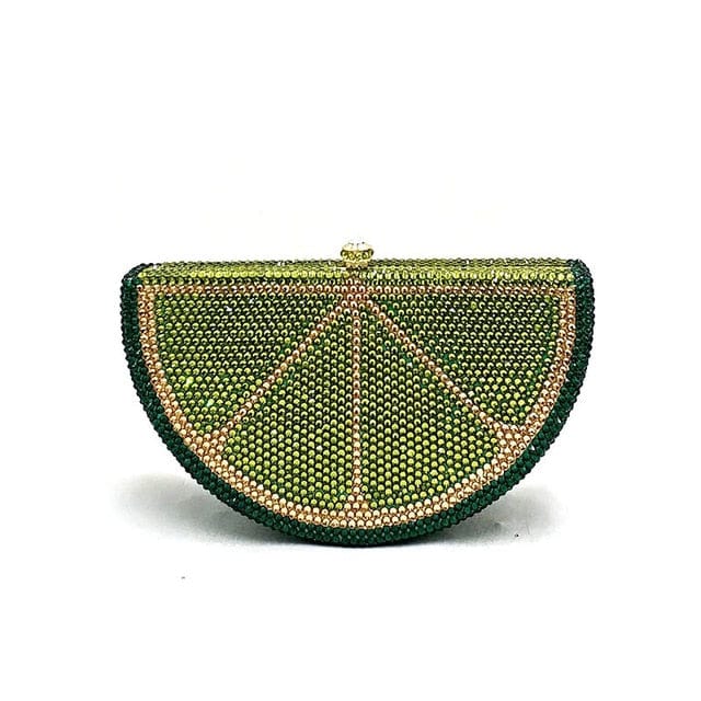 Double Sided Full Crystal Metallic Lemon Orange Fruit Clutch Evening Purse - Green - Luxury bags by WAAMII