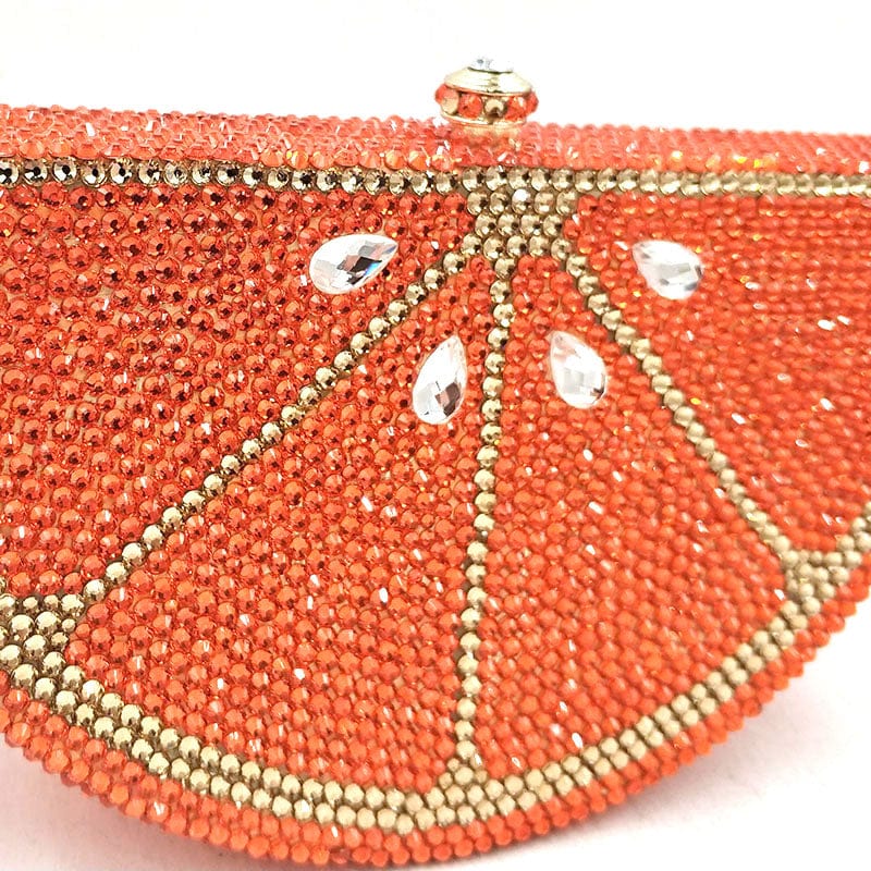 Double Sided Full Crystal Metallic Lemon Orange Fruit Clutch Evening Purse bags WAAMII