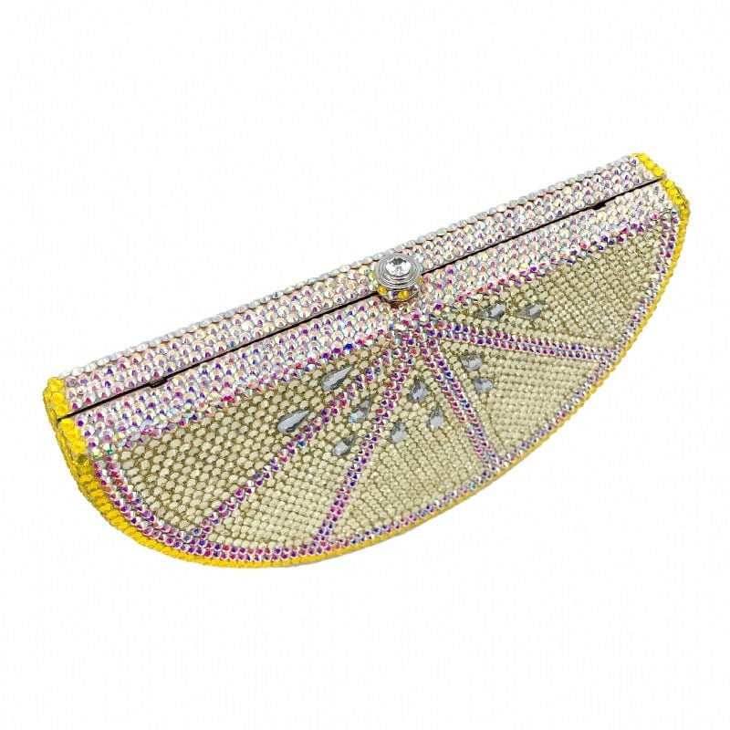 Double Sided Full Crystal Metallic Lemon Orange Fruit Clutch Evening Purse bags WAAMII