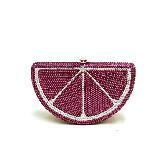 Double Sided Full Crystal Metallic Lemon Orange Fruit Clutch Evening Purse - Purple - Luxury bags by WAAMII