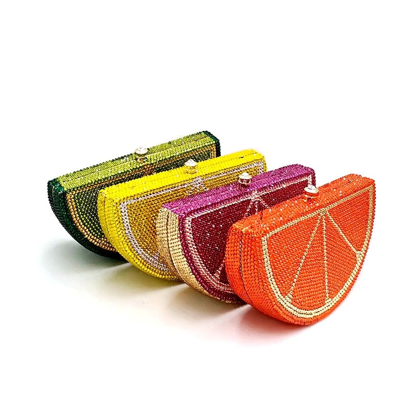 Double Sided Full Crystal Metallic Lemon Orange Fruit Clutch Evening Purse - - Luxury bags by WAAMII
