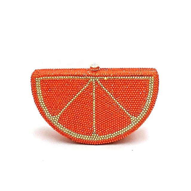 Double Sided Full Crystal Metallic Lemon Orange Fruit Clutch Evening Purse - Orange 01 - Luxury bags by WAAMII