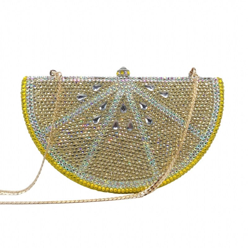 Double Sided Full Crystal Metallic Lemon Orange Fruit Clutch Evening Purse bags WAAMII