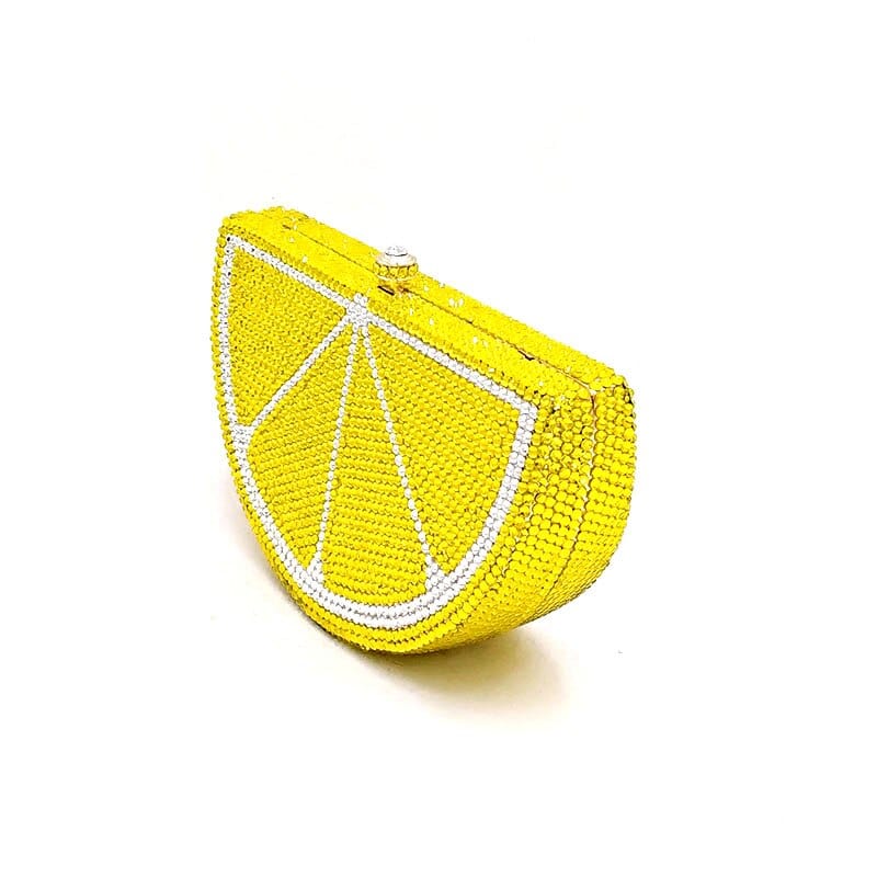 Double Sided Full Crystal Metallic Lemon Orange Fruit Clutch Evening Purse - - Luxury bags by WAAMII