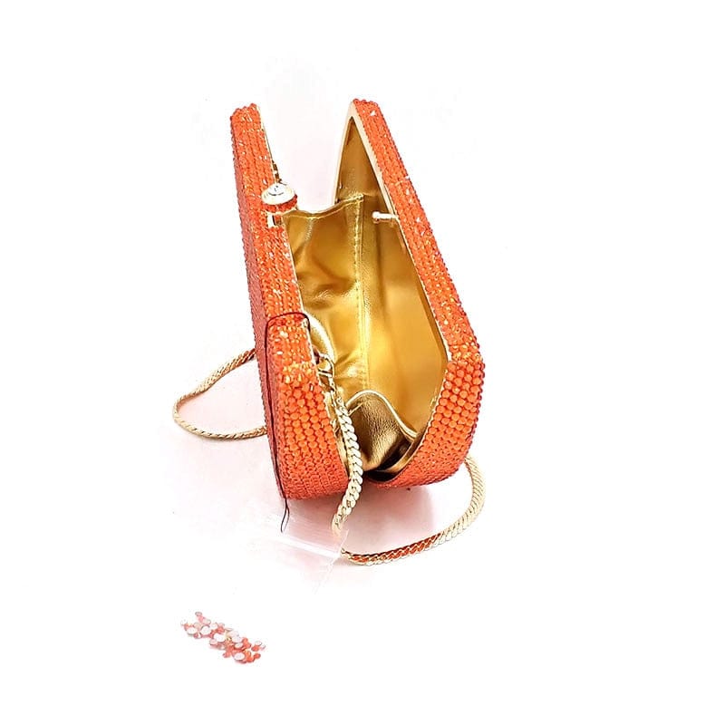 Double Sided Full Crystal Metallic Lemon Orange Fruit Clutch Evening Purse - - Luxury bags by WAAMII