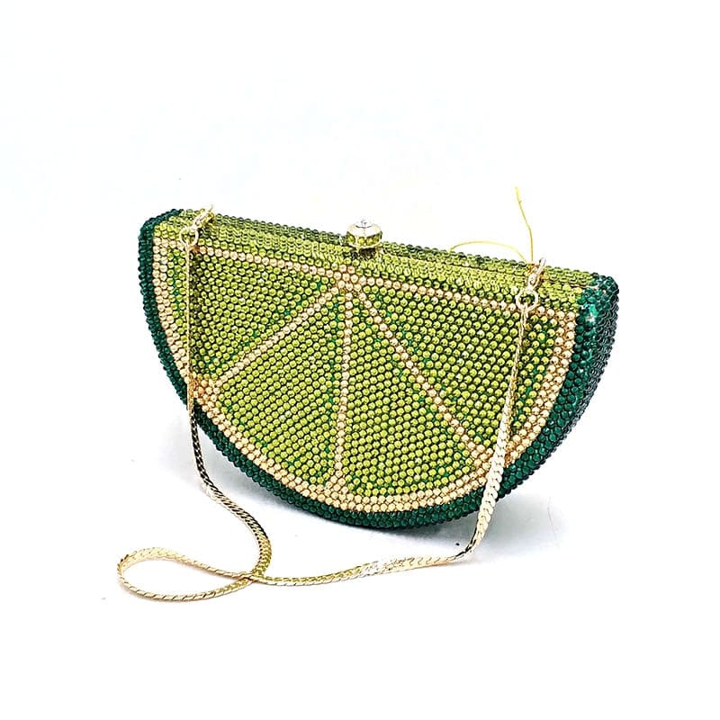 Double Sided Full Crystal Metallic Lemon Orange Fruit Clutch Evening Purse - - Luxury bags by WAAMII