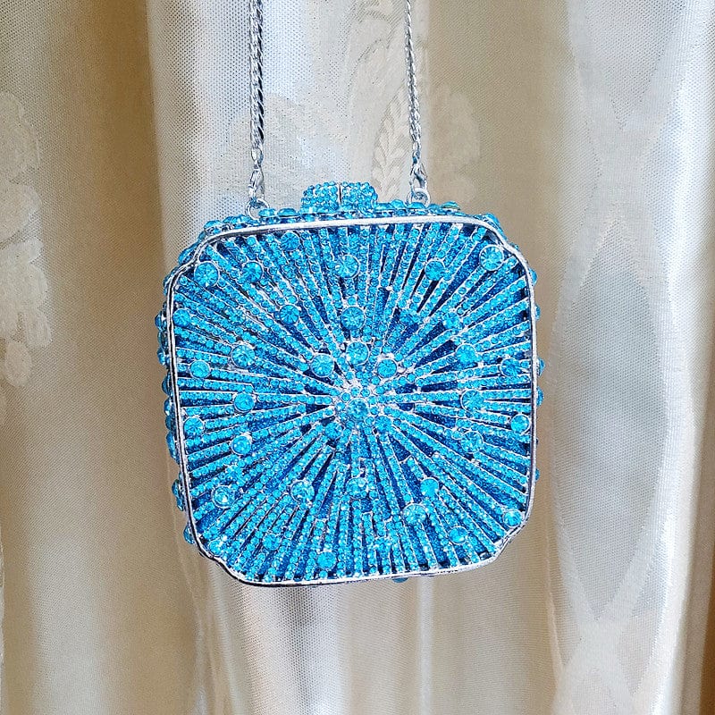 Double Sided Hollow Out Full Crystal Mini Box Clutch Evening Purse - blue - Luxury bags by WAAMII