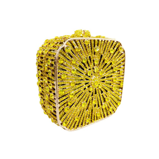 Double Sided Hollow Out Full Crystal Mini Box Clutch Evening Purse - yellow - Luxury bags by WAAMII
