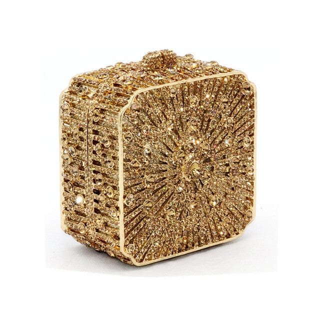 Double Sided Hollow Out Full Crystal Mini Box Clutch Evening Purse - gold - Luxury bags by WAAMII