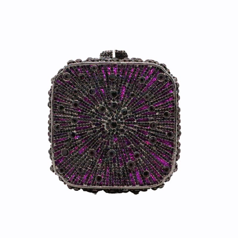 Double Sided Hollow Out Full Crystal Mini Box Clutch Evening Purse - Purple - Luxury bags by WAAMII