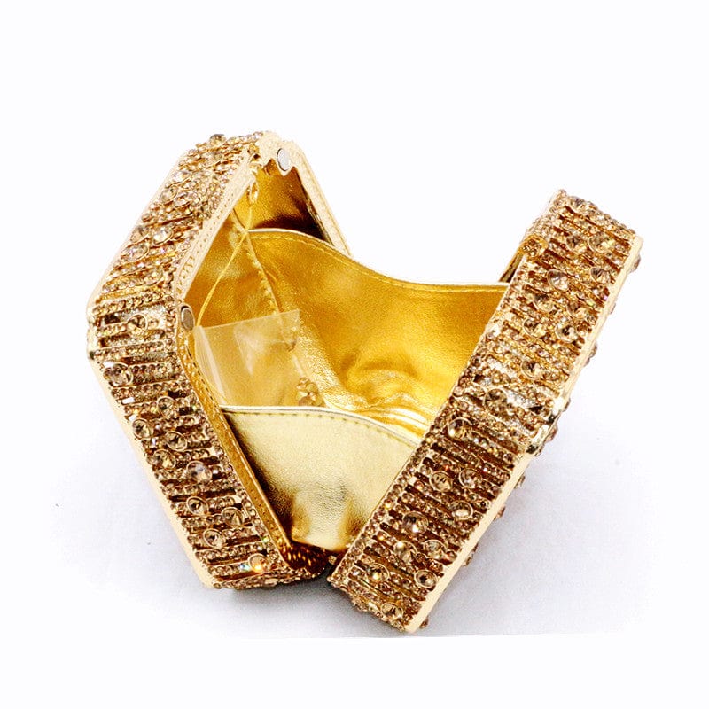 Double Sided Hollow Out Full Crystal Mini Box Clutch Evening Purse bags WAAMII