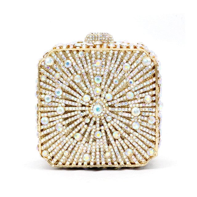 Double Sided Hollow Out Full Crystal Mini Box Clutch Evening Purse bags WAAMII