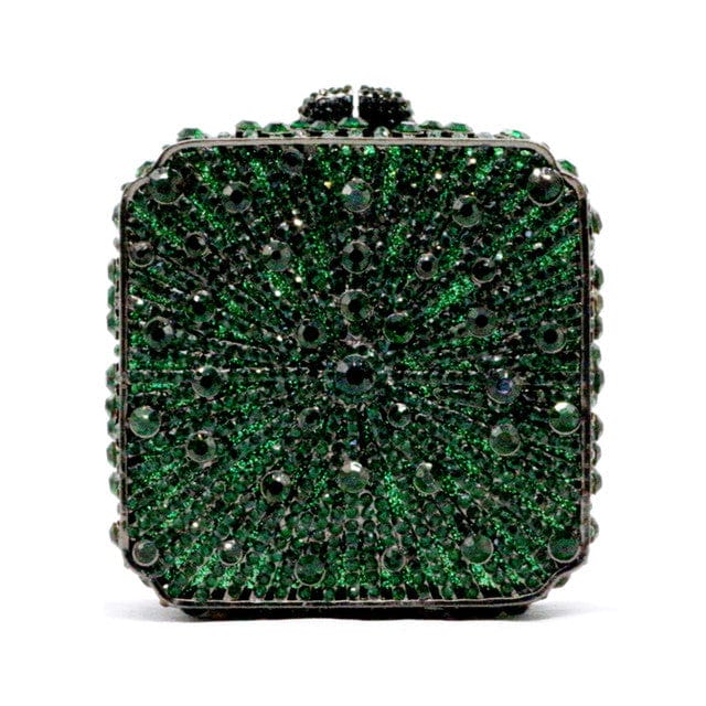 Double Sided Hollow Out Full Crystal Mini Box Clutch Evening Purse - green - Luxury bags by WAAMII