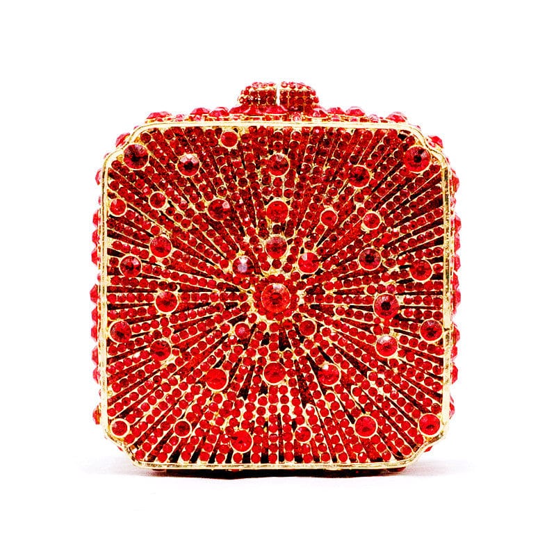 Double Sided Hollow Out Full Crystal Mini Box Clutch Evening Purse bags WAAMII red  