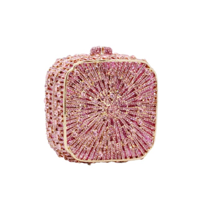 Double Sided Hollow Out Full Crystal Mini Box Clutch Evening Purse - pink - Luxury bags by WAAMII