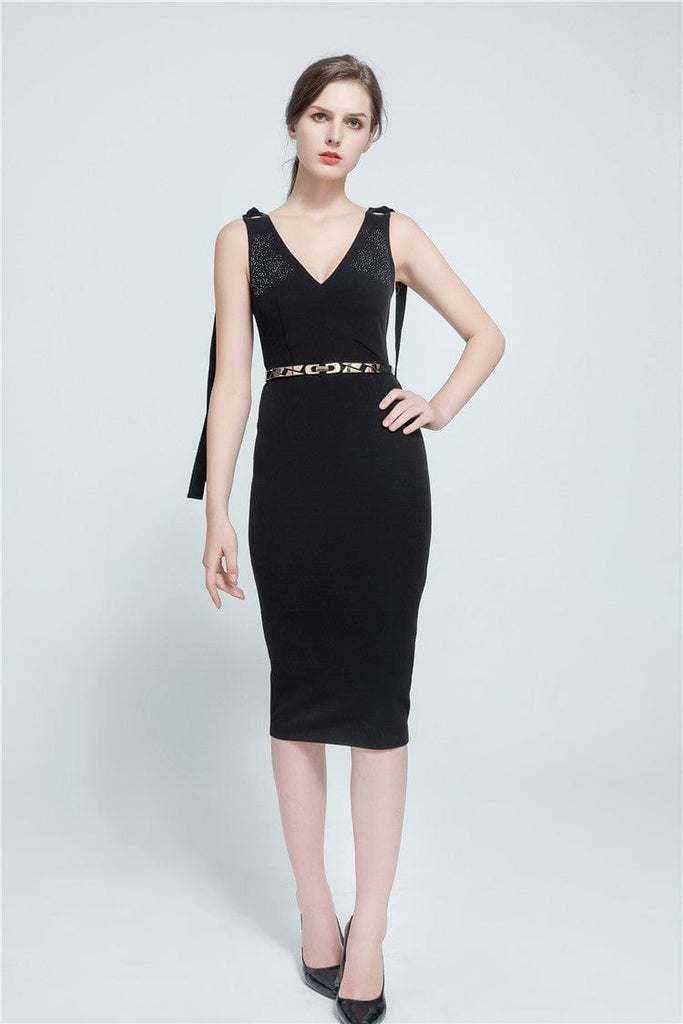 Elastic Metallic Mirror Gold Black Tone Thin Waist Belt - - Luxury Accessories by WAAMII