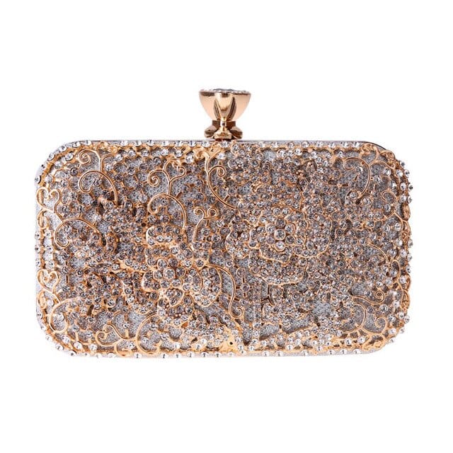 Elegant Crystal Hollow Out Metal Clutch Bag Ladies Purse - Silver - Luxury bags by WAAMII