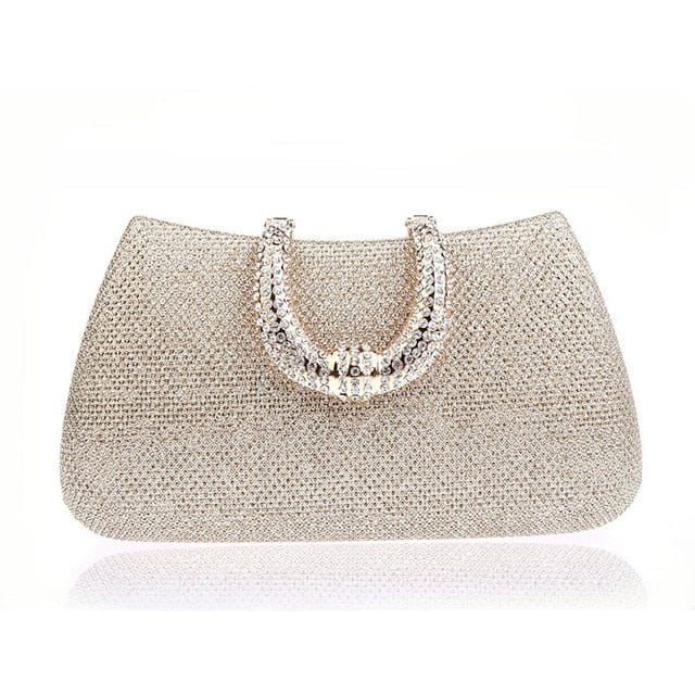 Elegant Diamond Clasp Glittery Clutch Purse - champagne color - Luxury bags by WAAMII