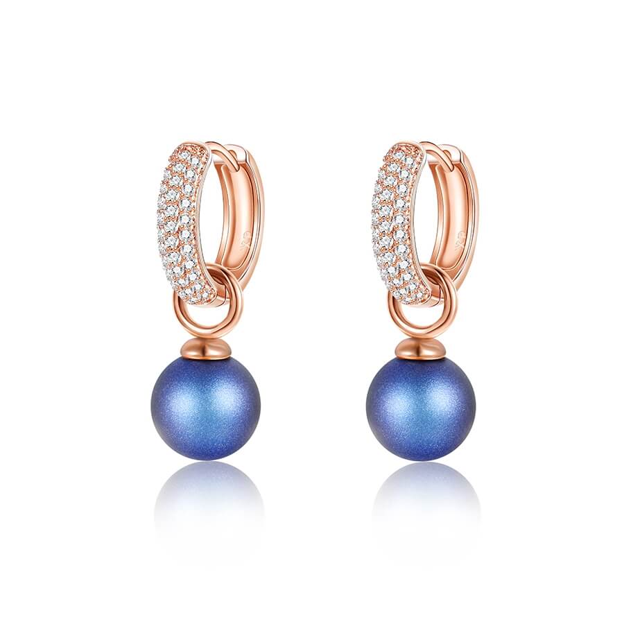 Elegant Gold-Tone Crystal Pearl Hoop Drop Earrings - Dark Blue - Luxury Jewelry by WAAMII