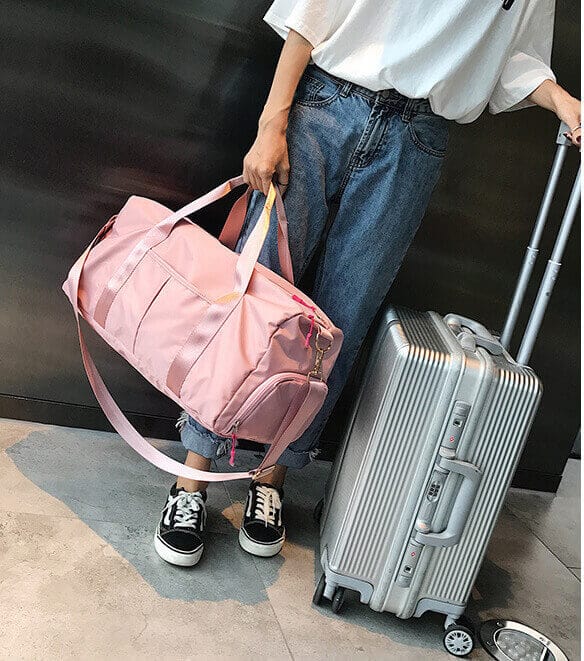 Essentials Dry Wet Separation Weekender Bag Gym Duffle Bag With Shoe Compartment-Pink,Black - - Luxury bags by WAAMII