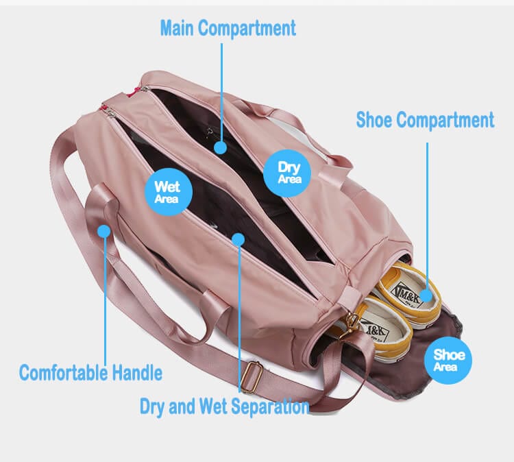 Essentials Dry Wet Separation Weekender Bag Gym Duffle Bag With Shoe Compartment-Pink,Black - - Luxury bags by WAAMII