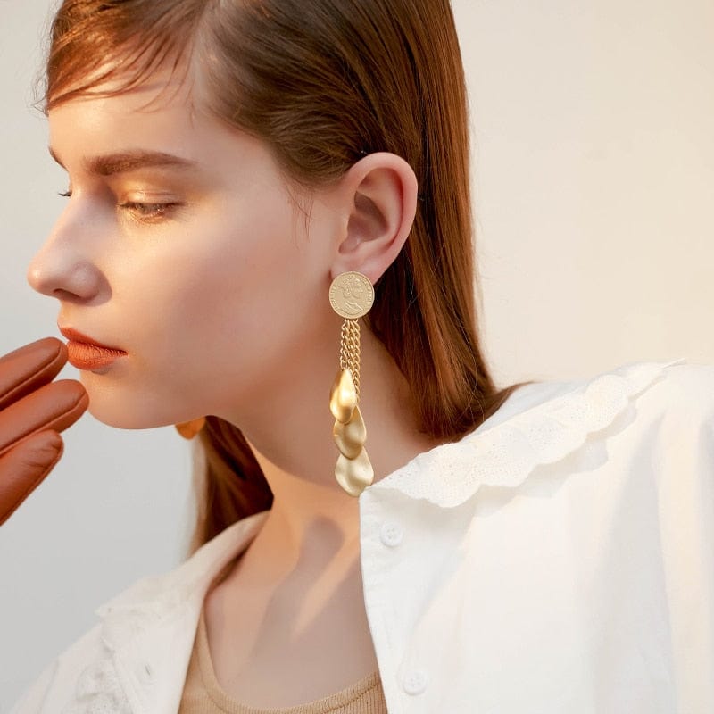 Ethnic Gold Slice Tassel Earrings - - Luxury Jewelry by WAAMII