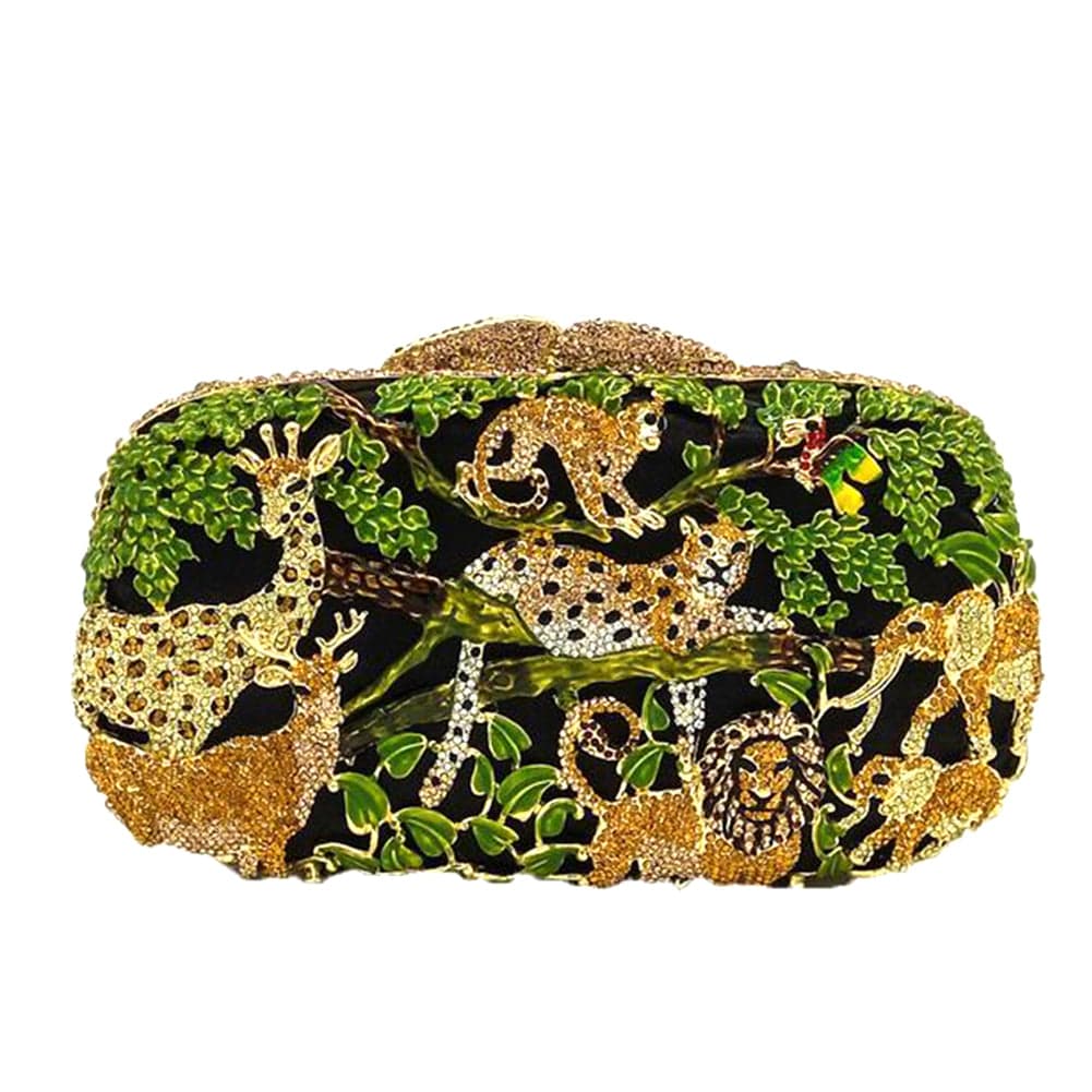 Fancy Crystal Animal Jungle Clutch Bag - Green Black - Luxury bags by WAAMII
