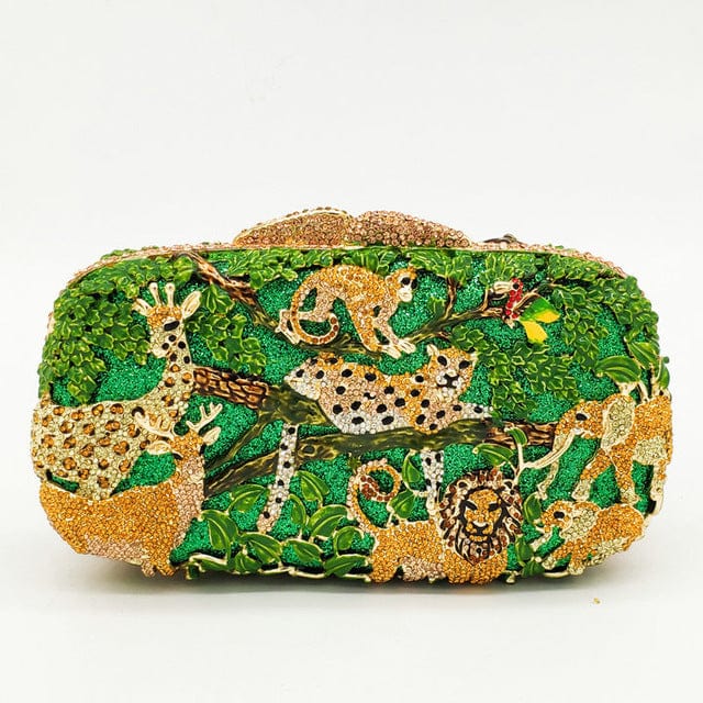 Fancy Crystal Animal Jungle Clutch Bag - All Green - Luxury bags by WAAMII