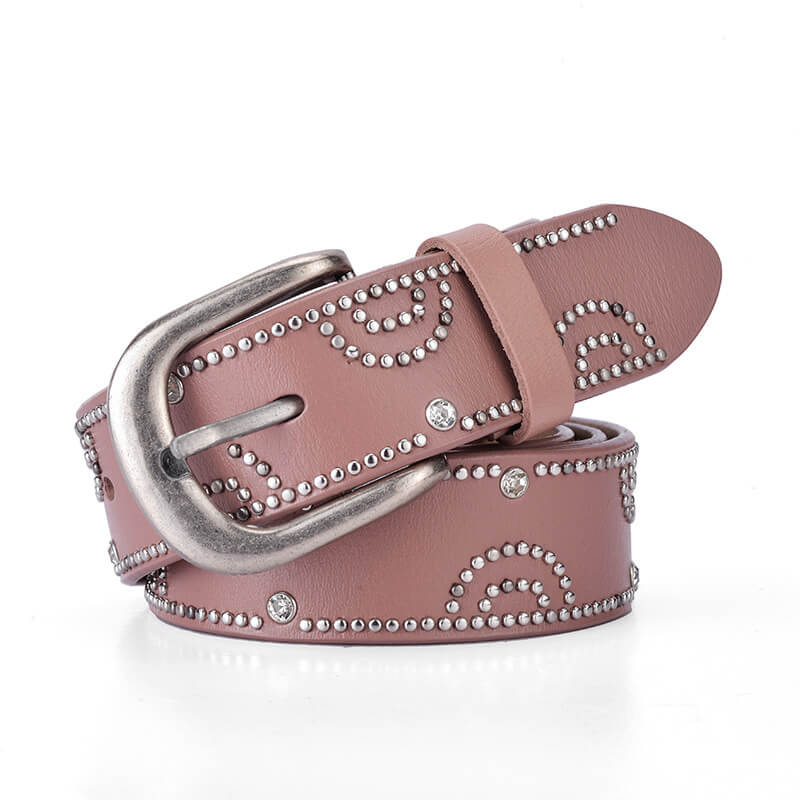 Fashion Rhinestone Rivet Belt For Women Cowgirl-WB7054 - Pink 110cm - Luxury Accessories by WAAMII