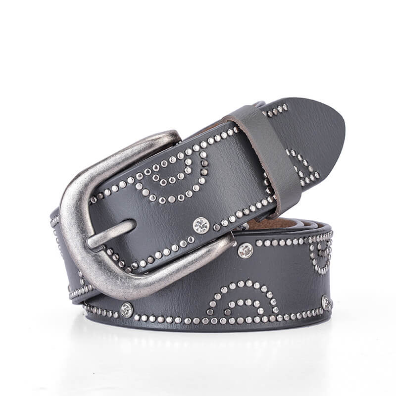 Fashion Rhinestone Rivet Belt For Women Cowgirl-WB7054 - Gray 110cm - Luxury Accessories by WAAMII