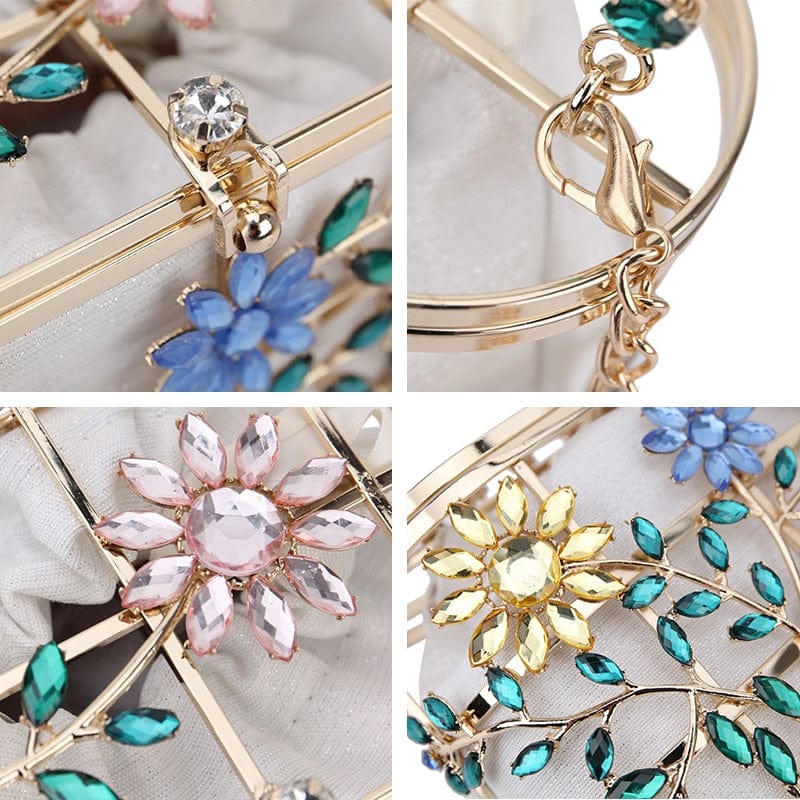 Floral Hollow Out Metallic Cage Clutch - - Luxury bags by WAAMII