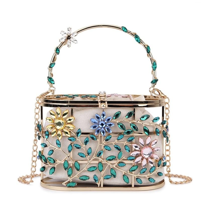 Floral Hollow Out Metallic Cage Clutch - - Luxury bags by WAAMII