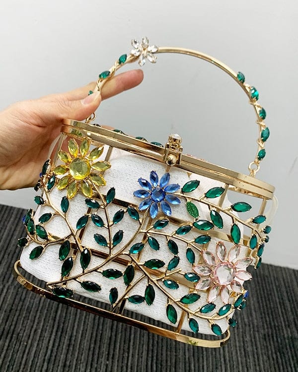 Floral Hollow Out Metallic Cage Clutch - - Luxury bags by WAAMII