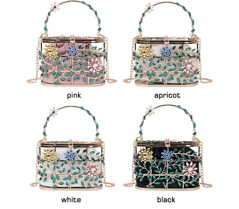Floral Hollow Out Metallic Cage Clutch - - Luxury bags by WAAMII