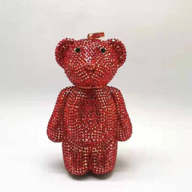Full Diamond Love Bear Clutch Evening Purse - Red - Luxury bags by WAAMII