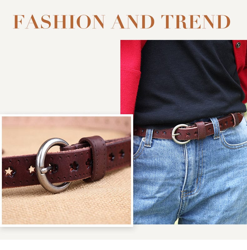 Full Grain Genuine Leather Cowskin Star Hollow Out Women's Belt - - Luxury Accessories by WAAMII