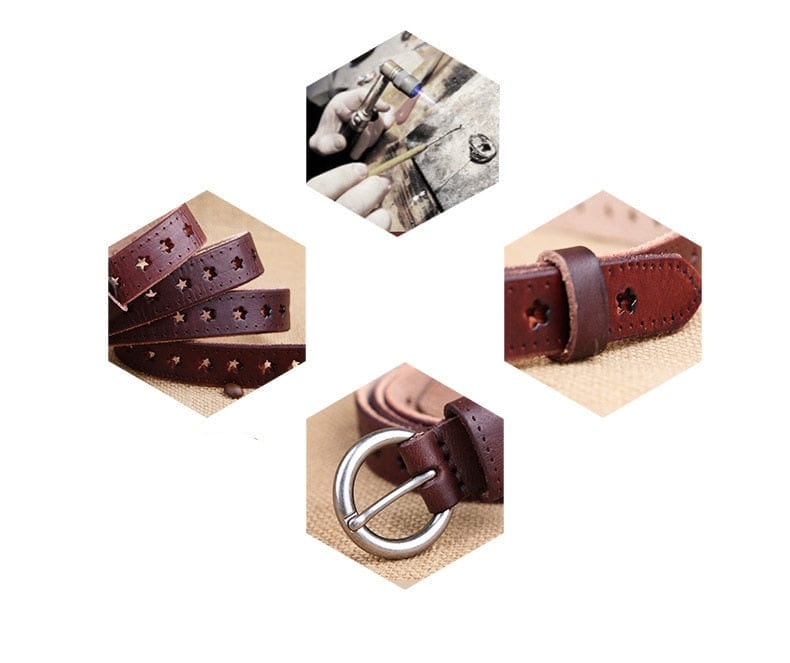 Full Grain Genuine Leather Cowskin Star Hollow Out Women's Belt - - Luxury Accessories by WAAMII