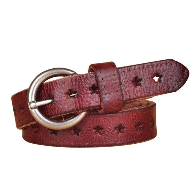 Full Grain Genuine Leather Cowskin Star Hollow Out Women's Belt - - Luxury Accessories by WAAMII