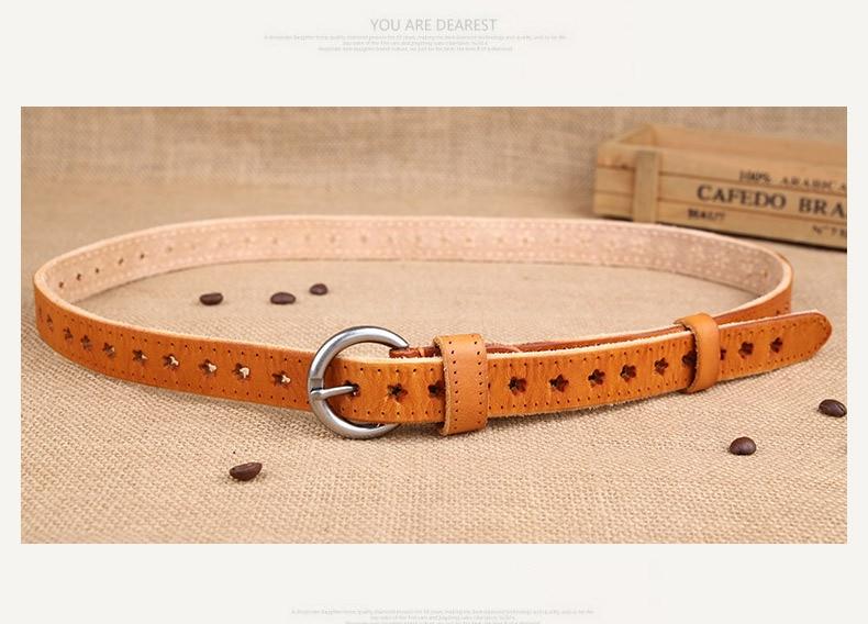 Full Grain Genuine Leather Cowskin Star Hollow Out Women's Belt - - Luxury Accessories by WAAMII